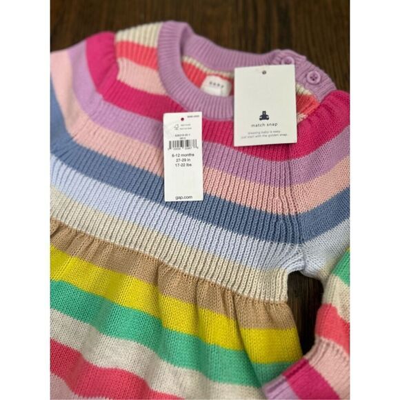 NEW GAP BabyGAP Infant 6-12 Months Overall Happy Stripe Sweater 1-piece - Picture 8 of 9